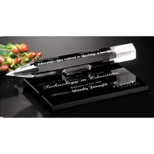 Distinctive Gift Gallery - Optical Crystal Pencil Award On A Black Glass Base