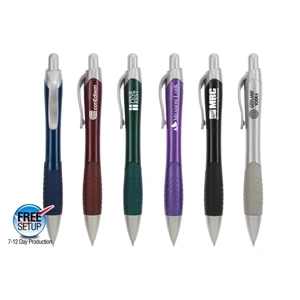 Techie - 40 Working Days - Pen In Metallic Colors With Matching Ridged No-slip Grip And Matte Silver Accents