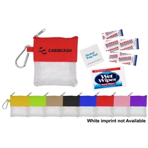 40 Working Days - Cloth And Mesh First Aid Pouch With Carabiner. Contains Alcohol Pads, Bandages, Etc