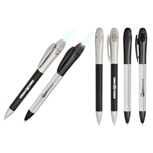 7 Working Days - Pen With Bright Led Light On Top. Black With Silver Top & Trim Or Silver With Black