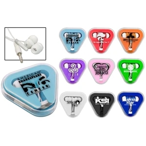 7 Working Days - Ear Bud Headphones In Triangle Travel Case. Color Coordinated. 9 Colors