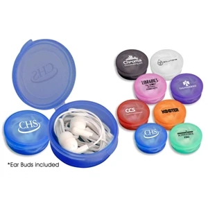 40 Working Days - White Travel Ear Buds In A Round Container. Container Also Serves As A Pill Case