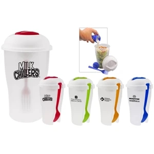 Shake-it-up - 40 Working Days - 3-pc Salad Shaker Set With Dressing Container Nested In Lid. Fork Slides Into Lid