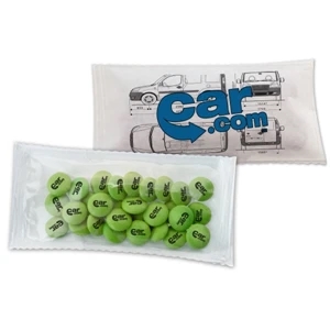 3/4 Oz. Bag Filled With Printed Chewy Sprees. Full Color Logo On 1 Side Of Bag
