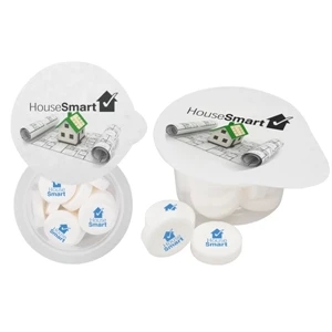 Cup Filled With Choice Of Sugar Free Mints. Clear Cup With Full Color Logo On Lid