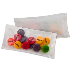 3/4 Oz. Bag Filled With Printed Chewy Sprees. White Bag With Clear Window