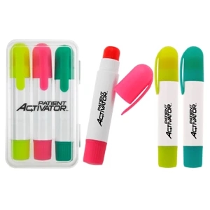 40 Working Days - Set Of 3 Gel Highlighters In Plastic Case. White Barrel, Matching Trim. 3 Colors