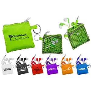 40 Working Days - Travel Pouch With Keyring, Black Mesh And Color Matching Ear Buds Inside. 7 Colors