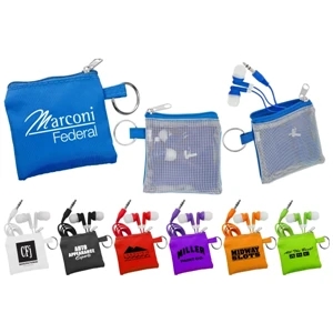 40 Working Days - Mesh Travel Pouch With Keyring And Color Matching Ear Buds Inside. 7 Colors