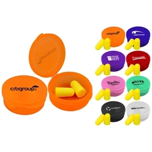 40 Working Days - Reusable, Round Case Keeps Ear Plugs Sanitary. 8 Colors. Ear Plugs Included