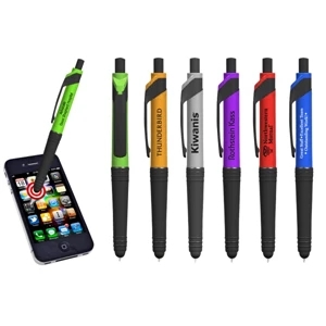 Rio - 3 Working Days - Retractable Ball Point Pen And Stylus With Black Grip, Clip, Plunger And Stylus Tip