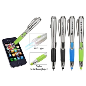 40 Working Days - Retractable Ballpoint Pen With Colored Rubber Grip, Led Light And Stylus
