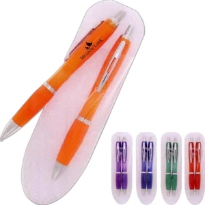 Comfort Color - 40 Working Days - Pen And Pencil Set With Ergonomic Grip And Slotted Clip In Soft Plastic Carry Case