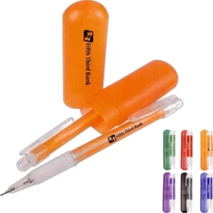 3 Working Days - Pen & Pencil Set With Translucent Barrel In Matching Plastic Tubular Case