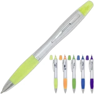 Boston - 40 Working Days - Satin Silver Barrel Pen Highlighter. Silver Accents, Pocket Clip And Comfort Grip