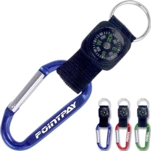 40 Working Days - Metal Carabiner With Compass. Black Web Strap And Split Keyring. 3 Colors