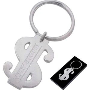 Dollars'n Sense - 1 Working Day - Dollar Sign-shaped Silver Polished Metal Keychain With Split Keyring. Free Gift Box