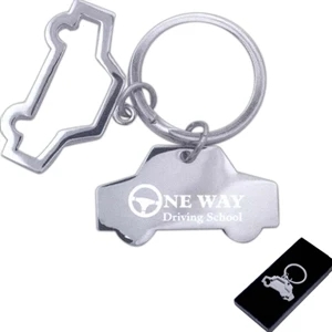 40 Working Days - Silver Keychain With 2 Polished Metal Key Fobs - A Car Silhouette And Solid Car