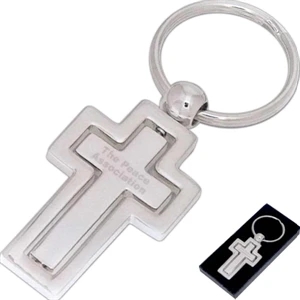 40 Working Days - Silver, Cross-shaped Metal Keychain With Spinning Centerpiece And Split Keyring