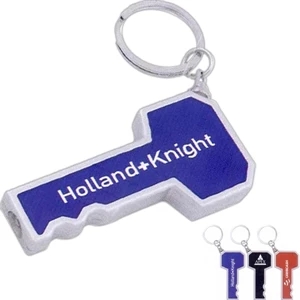 1 Working Day - Bright Led Light In Key-shape Keyring. Silver With 3 Accent Colors