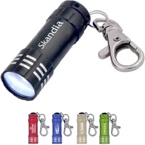 40 Working Days - Small, Beveled, Metal Led Flashlight On Clip Keyring. 5 Colors. Laser Engraving
