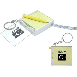 The Works - 1 Working Day - Keychain With Level, Pen, Notepad And 39" Metal Tape Measure With Split Keyring