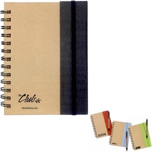 40 Working Days - Recycled Two Tone Notebook With Brown Paper And Elastic Closure. Eco Pen Included