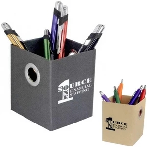 40 Working Days - Riveted Eco Pen Caddy. Folds Flat For Low-cost Mailing. Silver Rivet Accents
