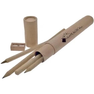 40 Working Days - Recycled Paper Tube Holds Eco-friendly Writing Tools. Pens, Pencils And Sharpener