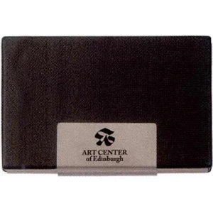 7 Working Days - Black Leatherette Grained Card Case With Silver Accents. Laser Engraving Available