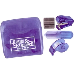 Office On-the-go - 1 Working Day - Translucent Plastic Travel Case With Tape Dispenser, Stapler, Staples, Highlighter