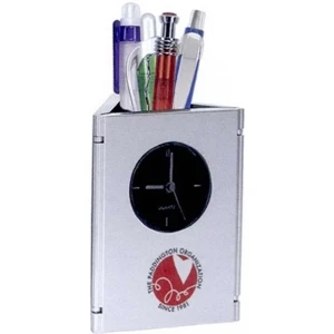 Timeframe - 40 Working Days - Hinged Tri-panel Analog Clock Holds Two 2 X 3 Photos. Fold To Create Desktop Caddy