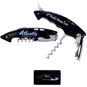 Shark - 1 Working Day - Metal Corkscrew, Foil Trimmer And Bottle Opener. Colors: Black With Silver Tools