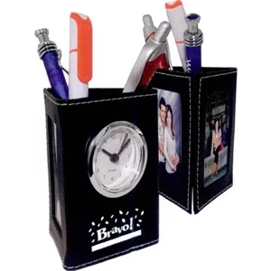 40 Working Days - Leatherette Tri-panel Analog Clock Holds Two 2.5" X 1.75" Photos. Color: Black