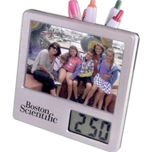 40 Working Days - Caddy With Digital Clock. Holds 3.45" X 4.6" Photo And Pens. Folds Flat To Hang