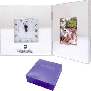 40 Working Days - Folding Hinged Mirrored Frame With Analog Clock. Holds 3" X 3" Photo