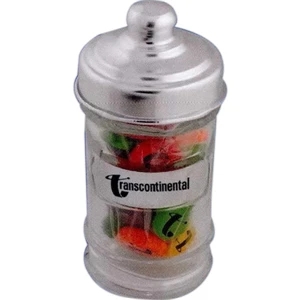 Apothecary Jar With Snug-fit Silver Lid Filled With Chewy Sprees. Print On Both