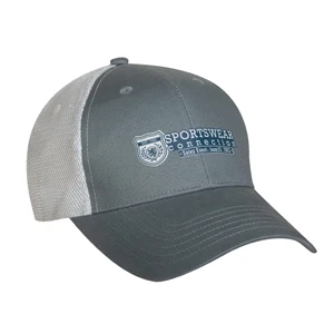 8100 Series - Black-white - 6-panel, Brushed 100% Cotton Twill Baseball Cap With An Athletic Mesh Back