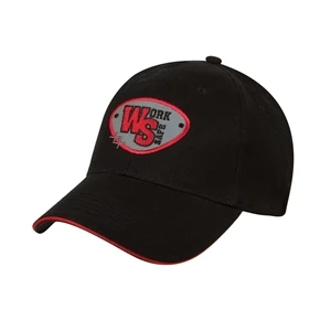 9800 Series - Black-red - Low Profile, Brushed Cotton Twill, Sandwich Visor, 6 Panel Baseball Cap