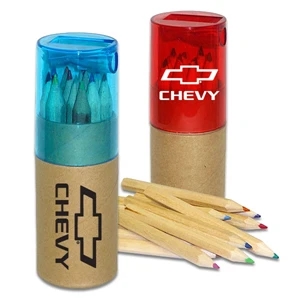 12 Piece Color Pencil Set In Paper Tube With Plastic Cover And Built-in Sharpener