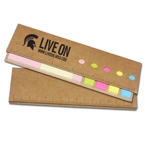 Sticky Note Pack And Ruler Made From Recycled Paper, 7 Assorted Sticky Notes