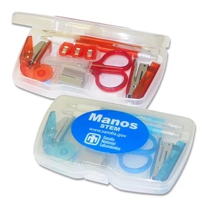 Resealable Plastic Box With Scissors, Stapler, Staples, Paper Punch, Clips, Etc