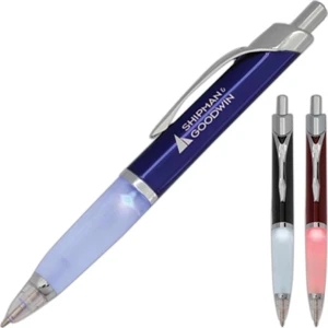 Aero (tm) - Triangular Brass Retractable Ballpoint Pen With Led Light, And Soft-grip Tip
