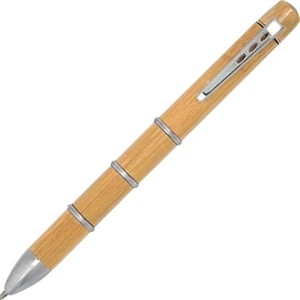 Segmia - Bamboo Silver Twist Ballpoint Pen With Black Ink And Silver Accents