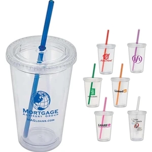 Crystal - Bpa Free Double Wall 16 Oz. Tumbler Features A Screw On Lid And Silicone Seal