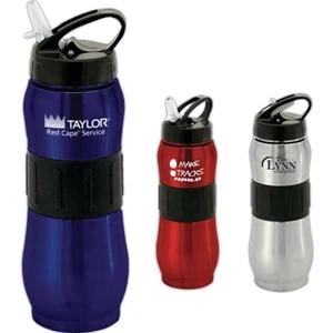 Tundra - 30 Oz. Rubber Grip Steel Sports Bottle With Fold Out Sipper, And Internal Straw