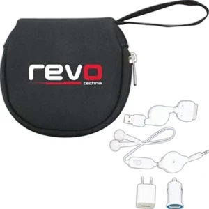 Kit With 30" Retractable Usb Adapter, 46" Retractable Earphones And Outlet Adapter