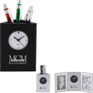 Panels Open To Create A Standing Clock Bordered By Two 1-3/4" X 3" Picture Frames