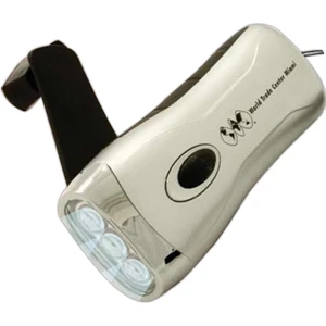 Handheld Crank Led Flashlight With Black Matte Rubber Handle And Wrist Strap