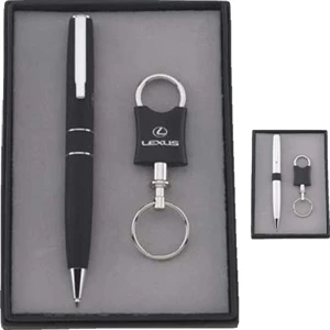 Set Includes Metal Ballpoint Pen And Valet Keychain All In A Gift Box With Eva Tray